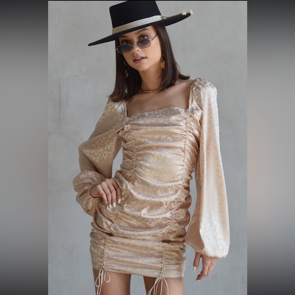 Madelynn Gathered Dress Satin Puff Sleeves